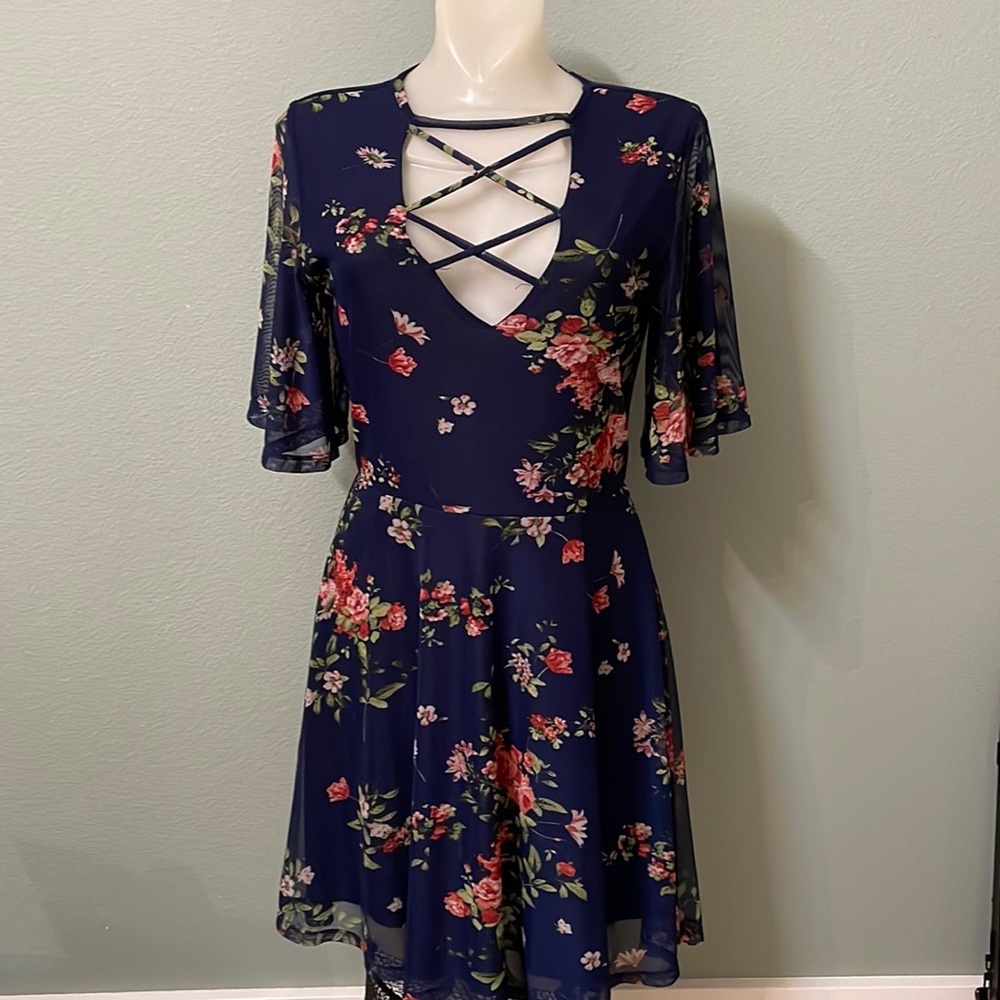 Bongo Navy Floral Fit & Flare Dress